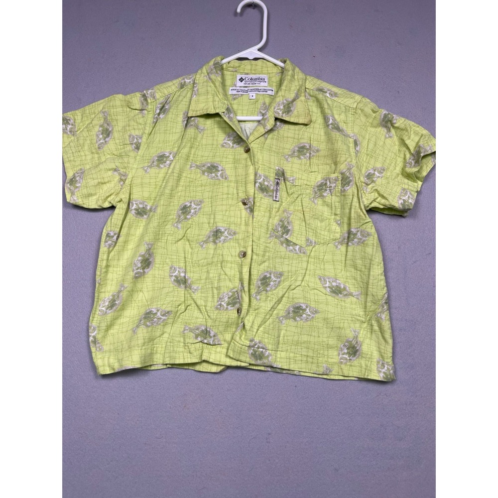 Columbia Sportswear Shirt Viscose Cotton Lime‎ Green Fish Print S Womens